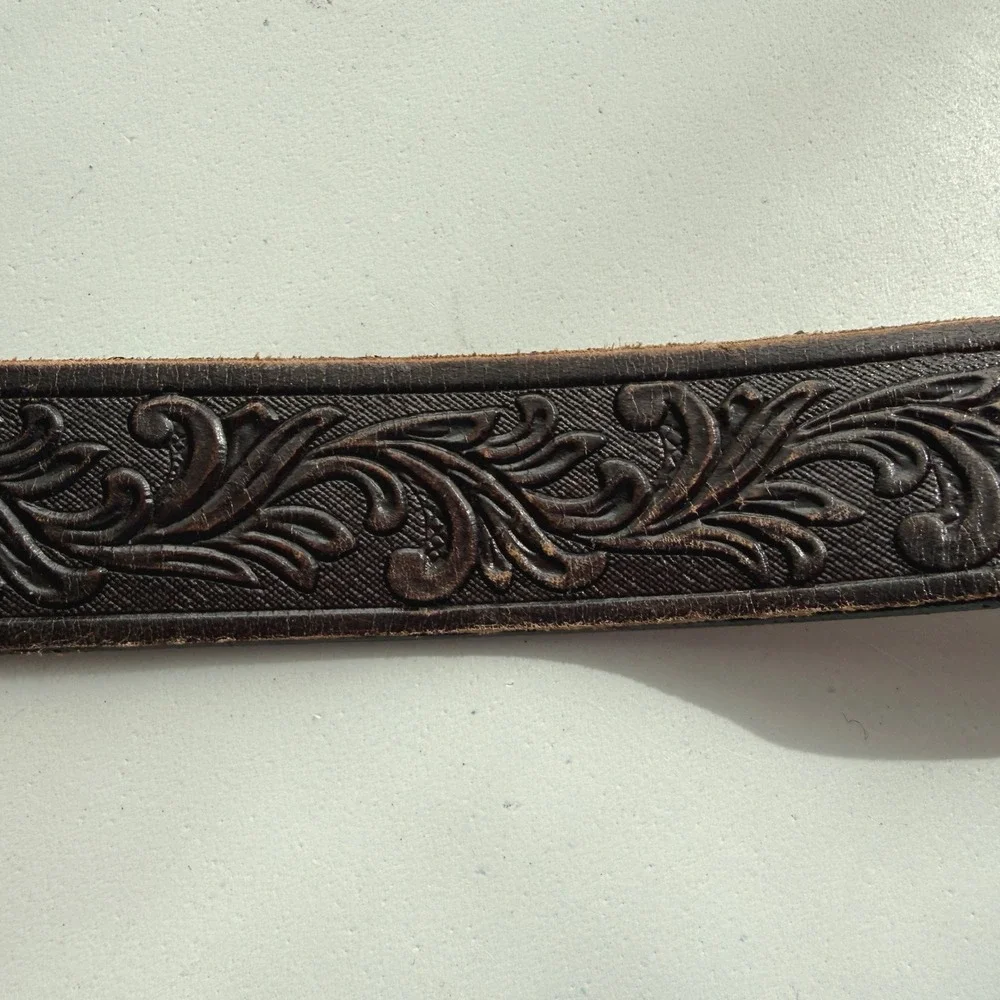 Tony Lama Kids Black Tooled Leather Belt Silver Gold Longhorn Buckle 22